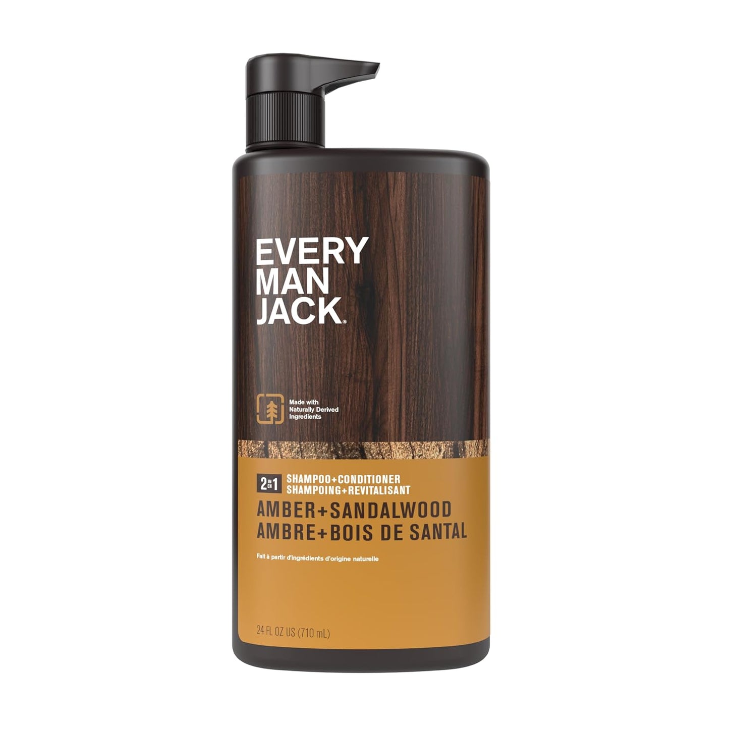 Every Man Jack 2-in-1 Shampoo & Conditioner for Men - Nourishing Amber & Sandalwood | Cruelty-Free | 24oz