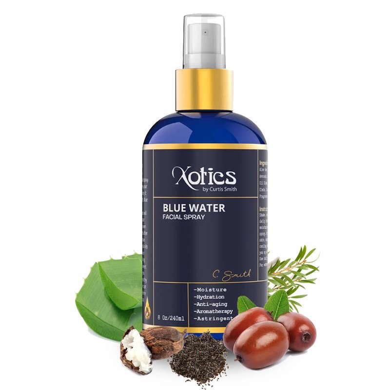 Xotics Blue Water Facial Spray - 8oz - Hydrating Face Mist With Aloe Vera - Refreshing Toner for Men & Women, Aftershave, Daily Moisturizing Splash for All Skin Types