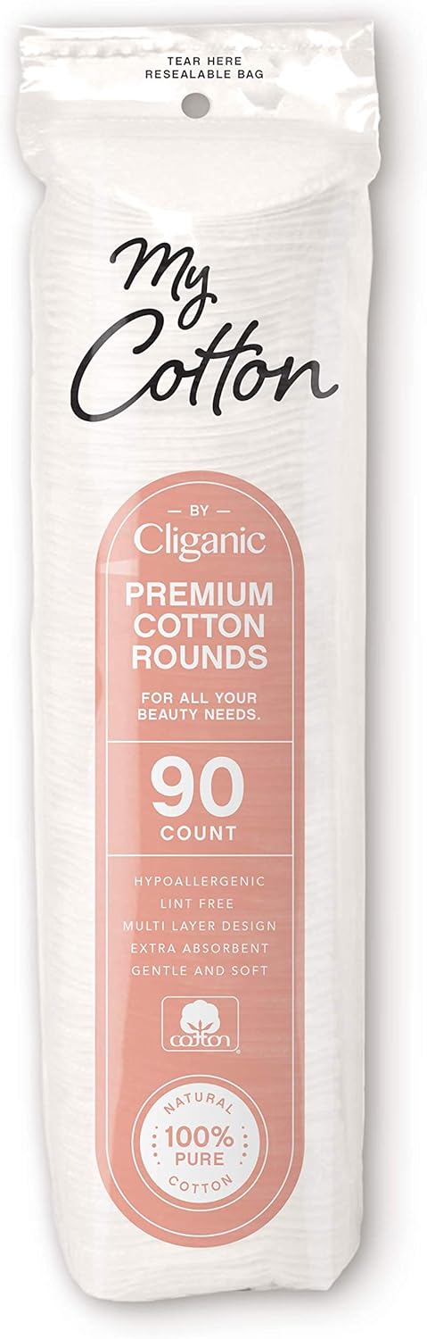 Premium Cotton Rounds for Face - Hypoallergenic Makeup Remover Pads | Lint-Free, 3 Pack