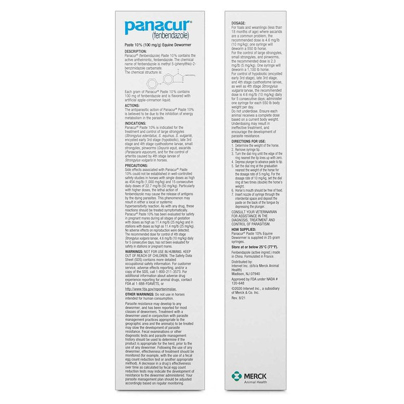(3 Pack) PANACUR Dewormer Horse Paste 10%, 100mg Each