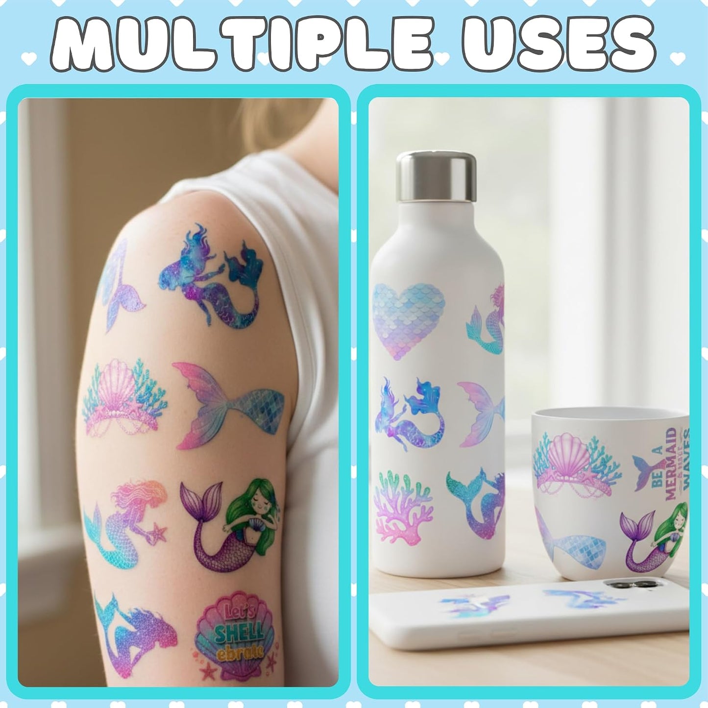 Mermaid Temporary Tattoos - Under The Sea Party Decorations & Favors for Kids | Fun Gift Idea