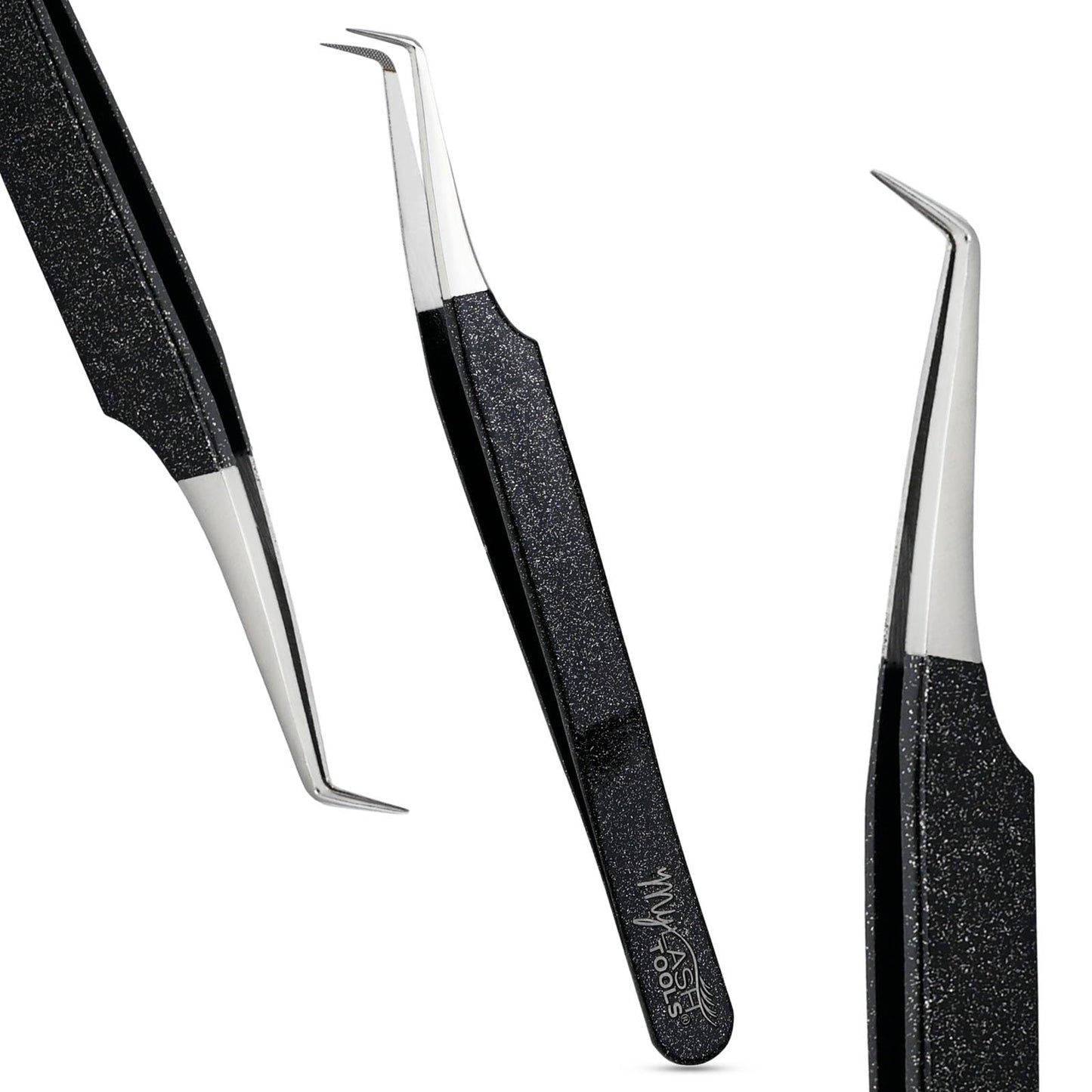 My Lash Tools 90° Volume Fiber Tip Lash Tweezers – 12cm Eyelash Extension Tweezer with Nano Grip Tip, Stainless Steel, Non-Slip Handle (Black)