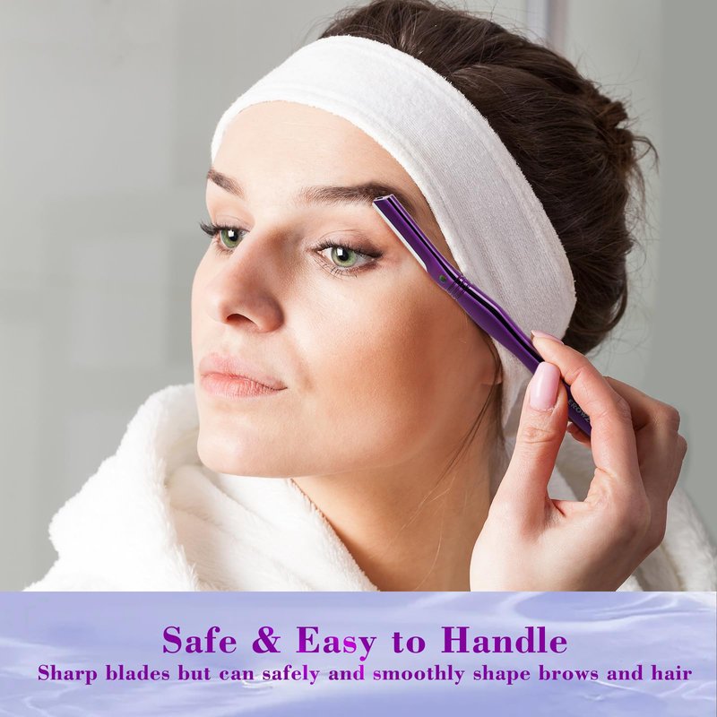 EROWZOLA Eyebrow Razor for Women and Men, Face Razors for Women, Dermaplane Razor with Protective Silicone Cover, Reusable Metal Handle with 6 Refill Blades, Skin Care Tool - Purple