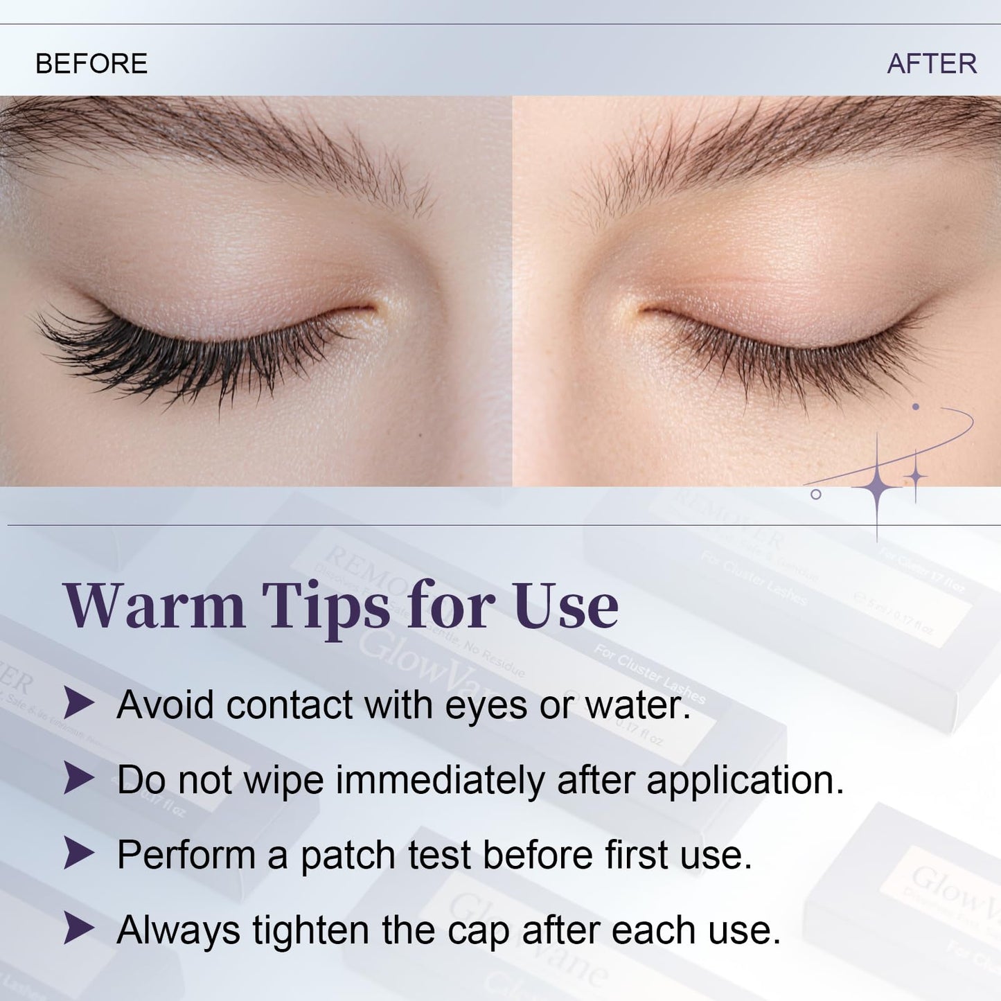 GlowVane Lash Remover for Lash Extensions, Eyelash Glue Remover for Lash Clusters, Gentle Lash Cluster Remover for Bond and Seal Lash Glue, DIY Non-irritating Cluster Lash Glue Remover at Home (5ml)