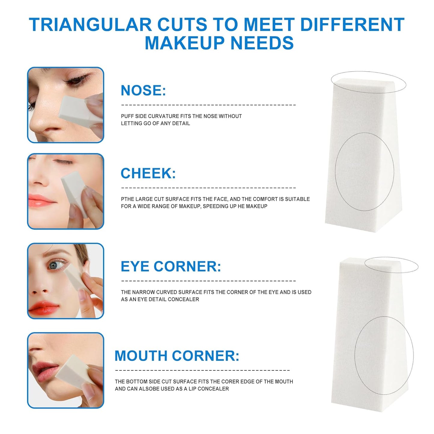 Makeup Sponges - Triangle Cosmetic Wedges for Flawless Foundation Blending | 120 Count, White