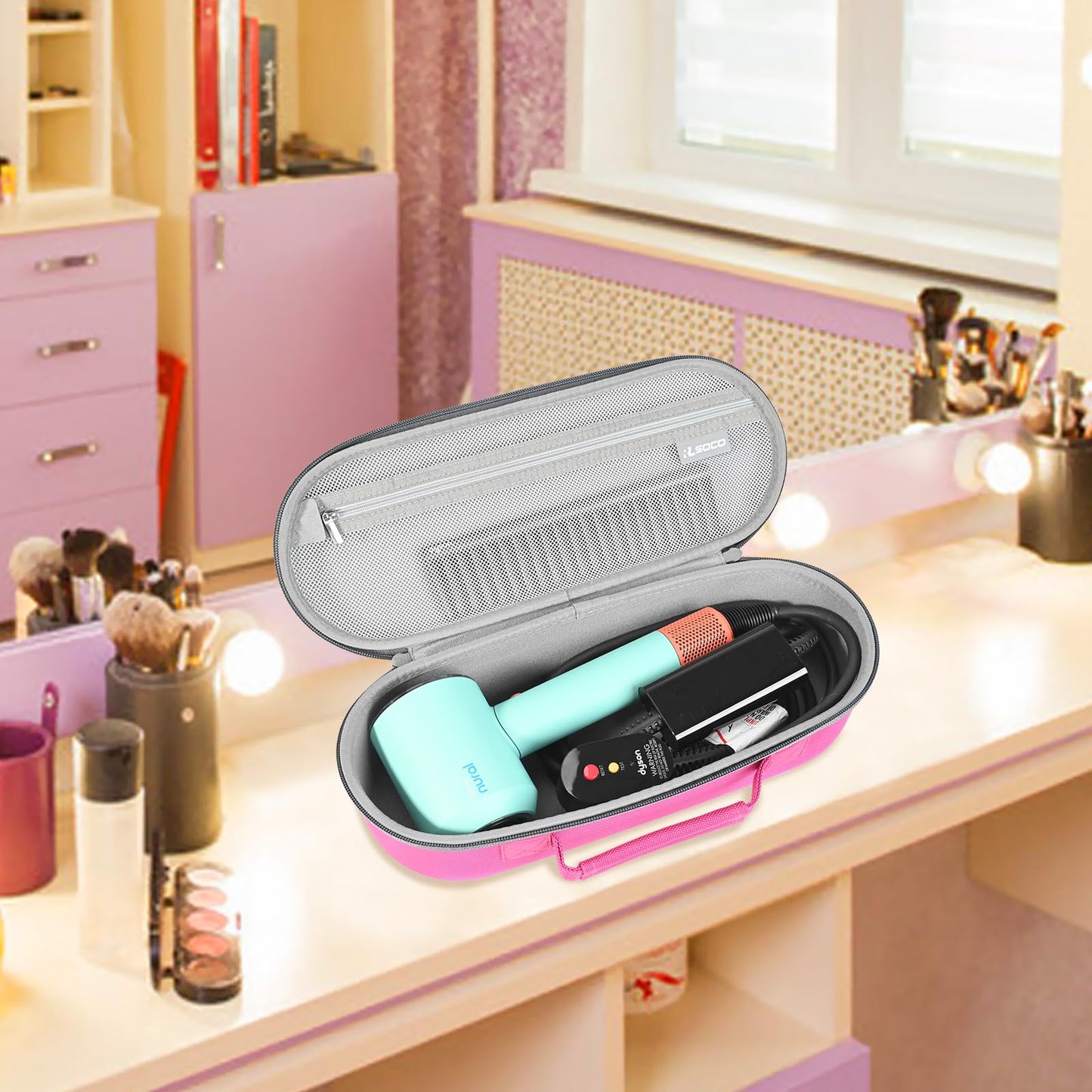 RLSOCO Travel Case for Dyson Supersonic/Supersonic Nural Hair Dryer & Dyson Airwrap/Airwrap i.d./Airwrap Co-anda2x Multi-Styler, Storage Hair Dryer/Airwrap Only for easy travelling - Pink