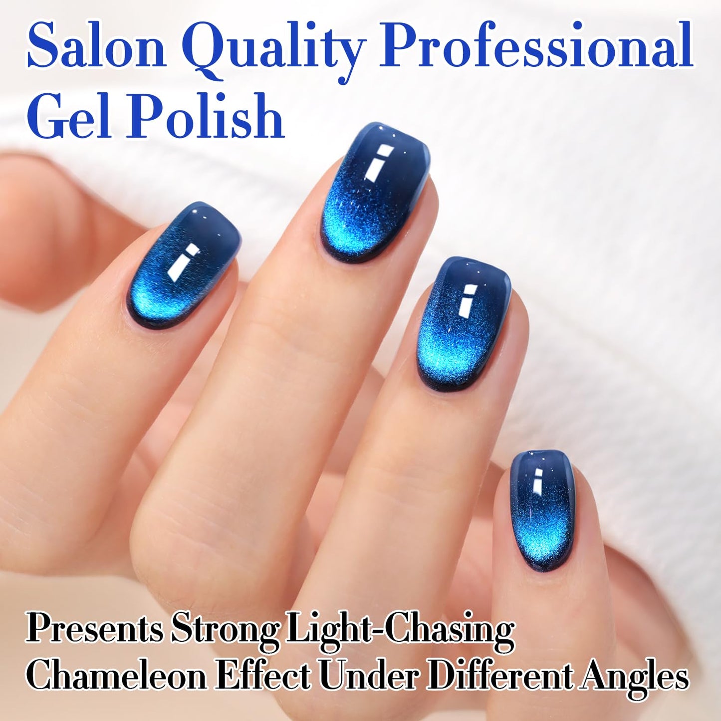 Double Rhythm Jelly Glass Cat Eye Gel Polish with Magnet 15ML Holographic Glitter Shimmer Translucent Sheer Color Magnetic Nail Polish Salon DIY at Home (Deep Navy Blue-MC1312)