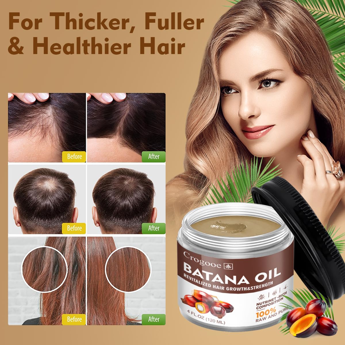 Unrefined Batana Oil For Hair Growth-Authentic & Organic Batana Hair Mask Natural Hair Growth Oil Jarhair Care Comfort Strength Hairgrowthoil 4 Oz