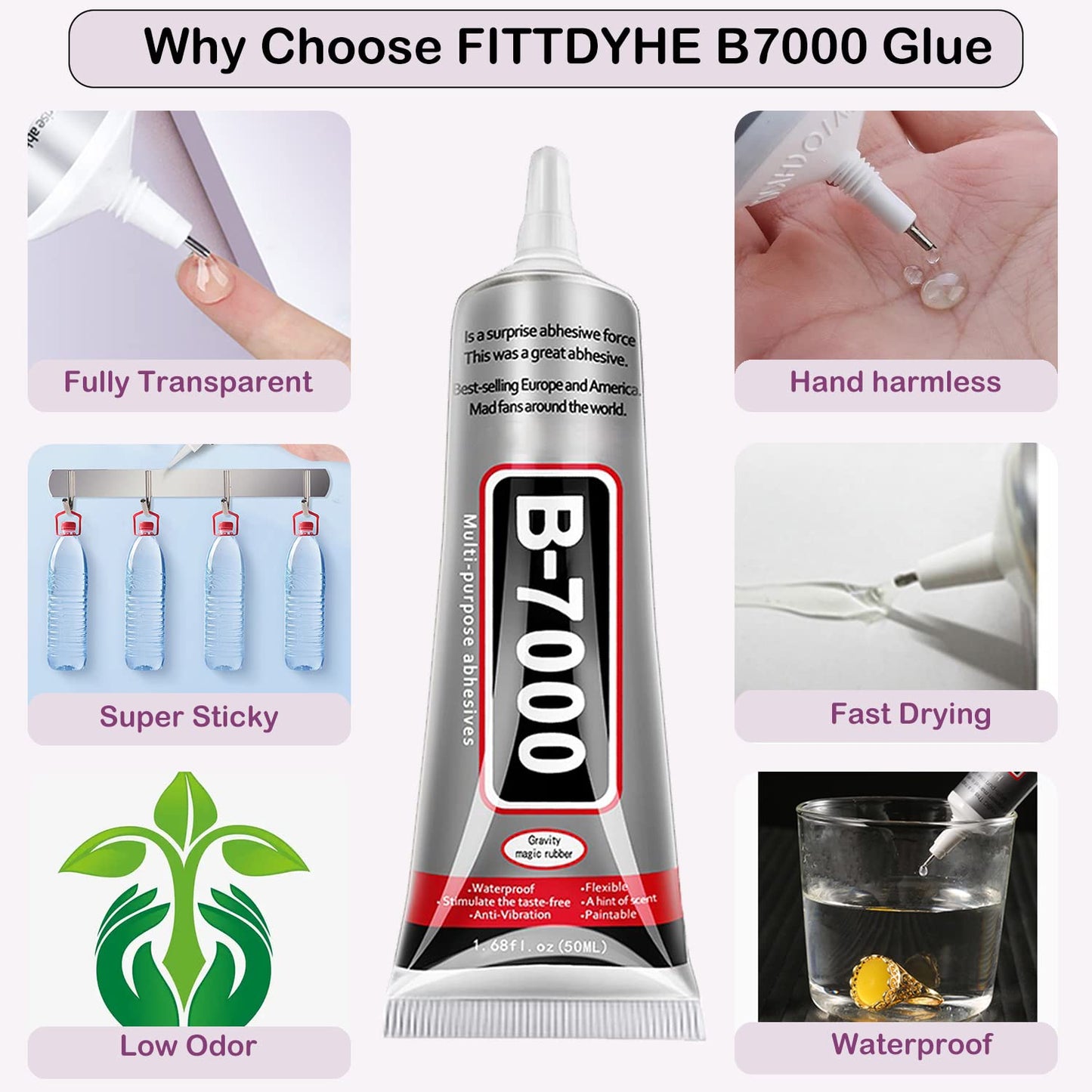 B7000 Jewelry Glue - Clear Multipurpose Adhesive for Rhinestones, Fabric, & Crafts | 50ML (1.69 fl oz)