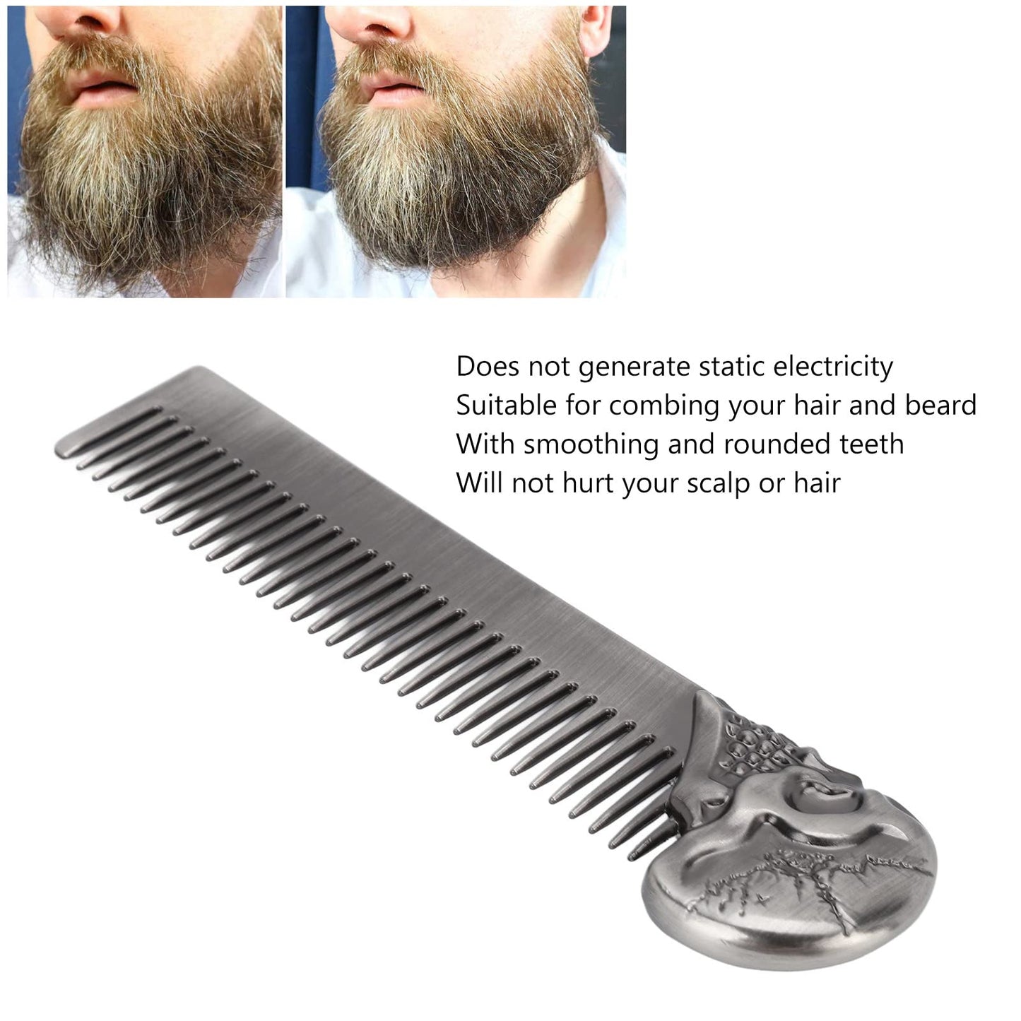 Haosie Pocket Beard Comb, 5.79in Skull Pattern Hair Comb for Men, Smooth Oil Hair Styling Travel Comb for Hair Beard Home Salon