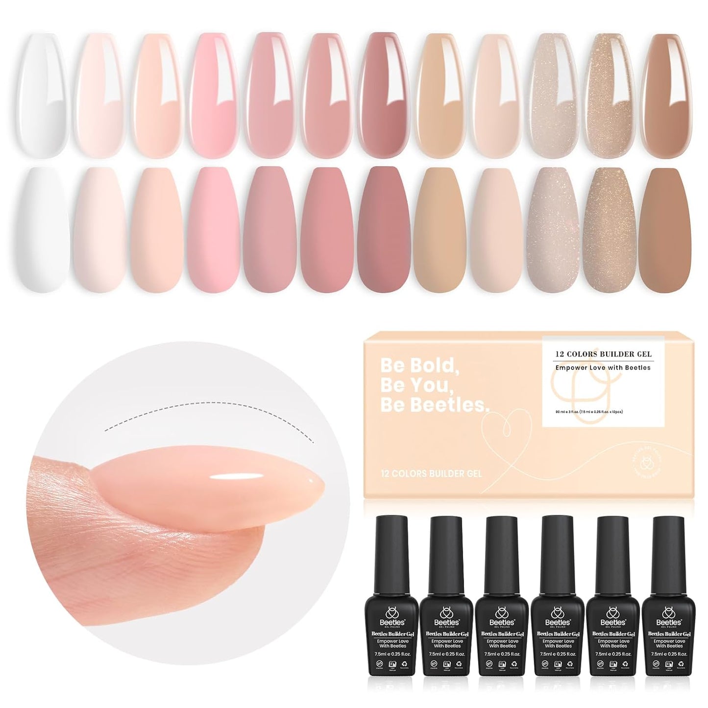 Beetles Builder Gel Set - HEMA-Free Nail Extension Gel | 6 Peach Colors, 8-in-1 Strengthening Formula for DIY Nail Art