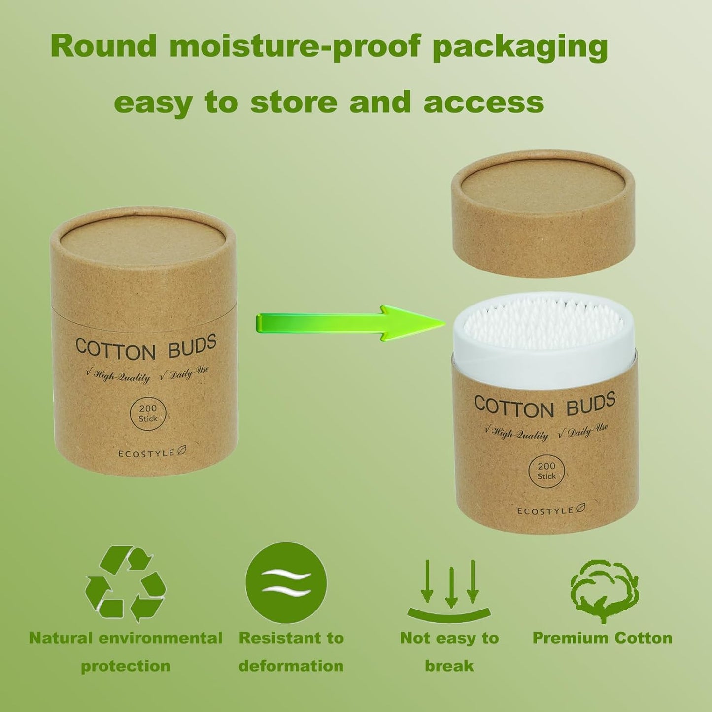 Bamboo Cotton Swabs - 200 Count Biodegradable Dual-Tip Wooden Buds for Ear Cleaning, Makeup & Nail Art | Eco-Friendly Portable Tube