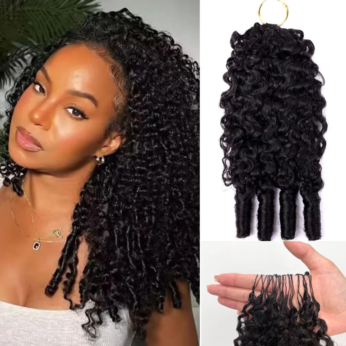 Burmese Curly Crochet Human Hair Pre Looped 120 grams Feather Human Crochet Hair Extensions Invisible Pre-Separated Knotless 100% Virgin Human Hair Crochet Bundles 100 Strands 16 Inch