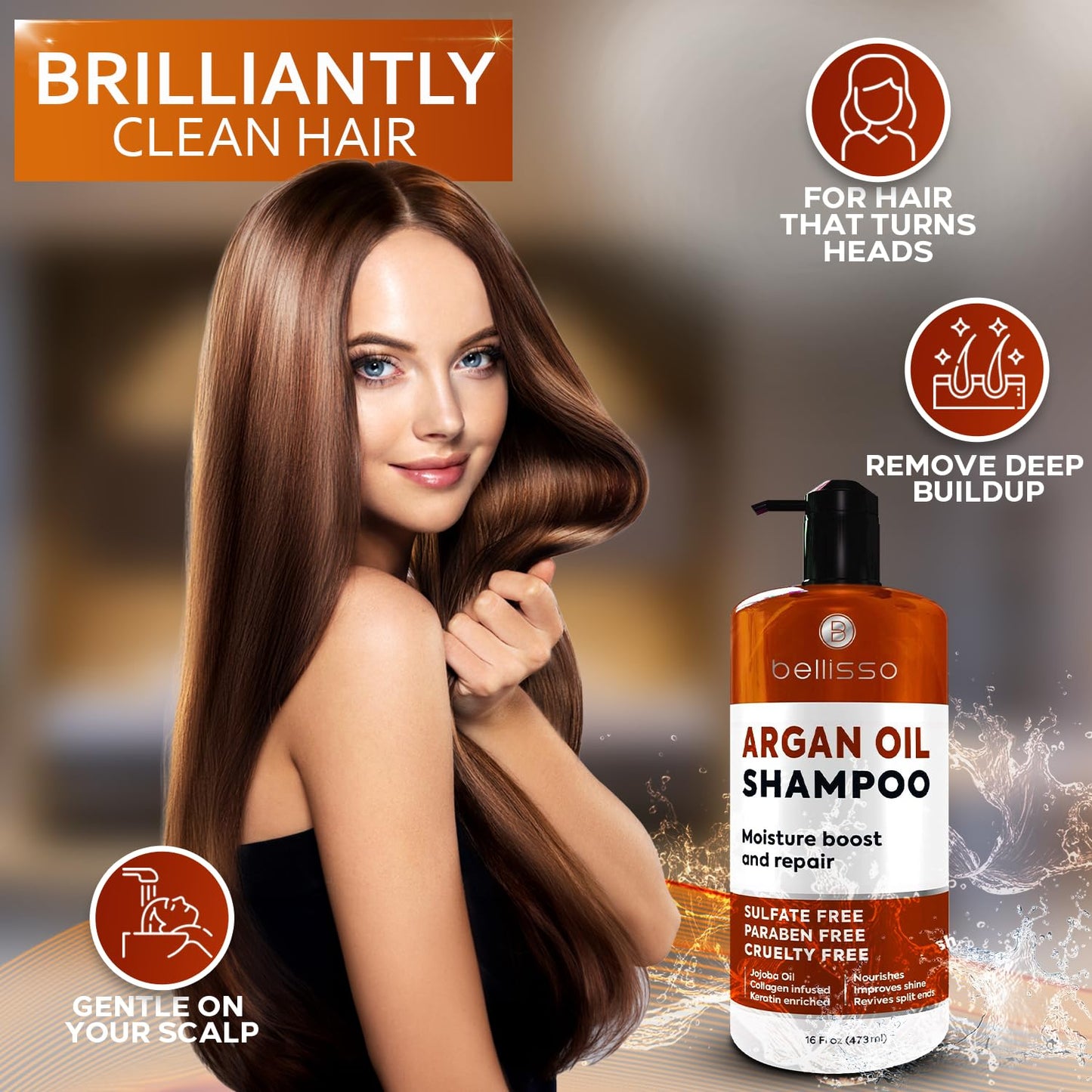 Argan Oil Shampoo - Sulfate Free with No Parabens - Moroccan Botanicals for Women and Men - Professional Moisturizing, Anti Frizz, Hydrating Solution for Dry, Wavy, Curly and Color Treated Hair