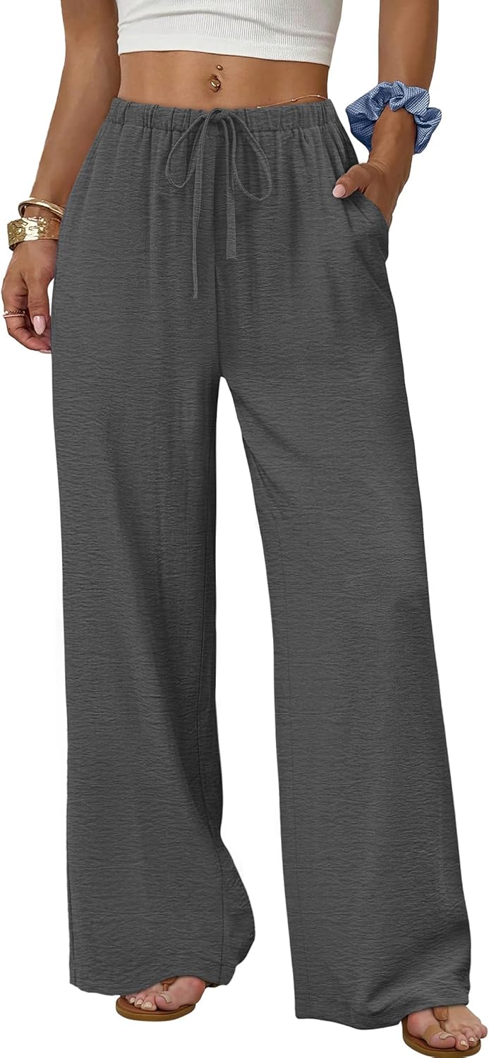 Wide Leg Pants for Women - Flowy Palazzo Trousers with Drawstring & Pockets | Summer Beach Vacation Wear