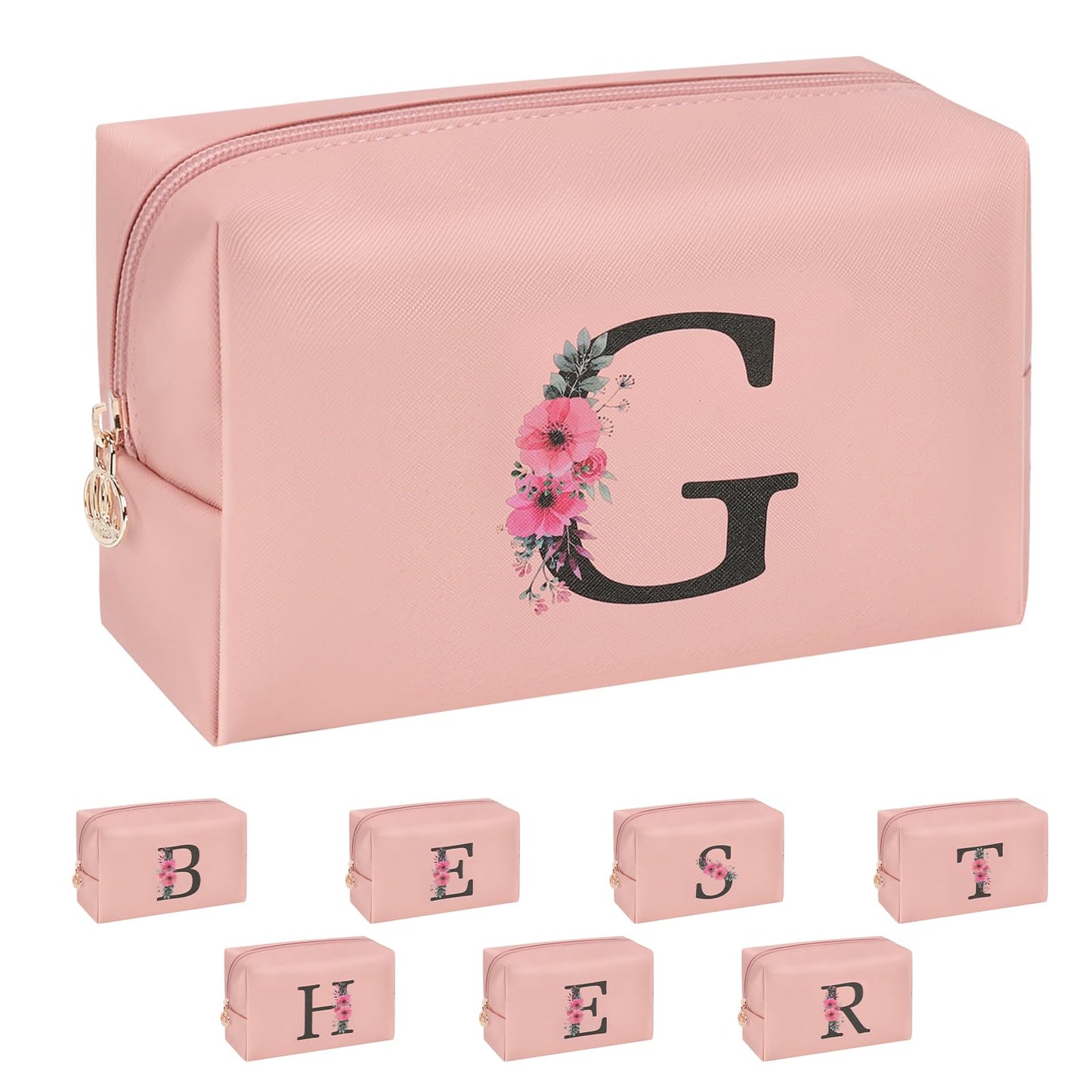 Initial Makeup Bag for Women, Travel Makeup Bag Small Cosmetic Bag, Birthday Gifts for Girls and Women, Teen Girls Gifts Trendy Stuff, Personalized Gifts for Grandkids Teacher Friends Bride Bridesmaid