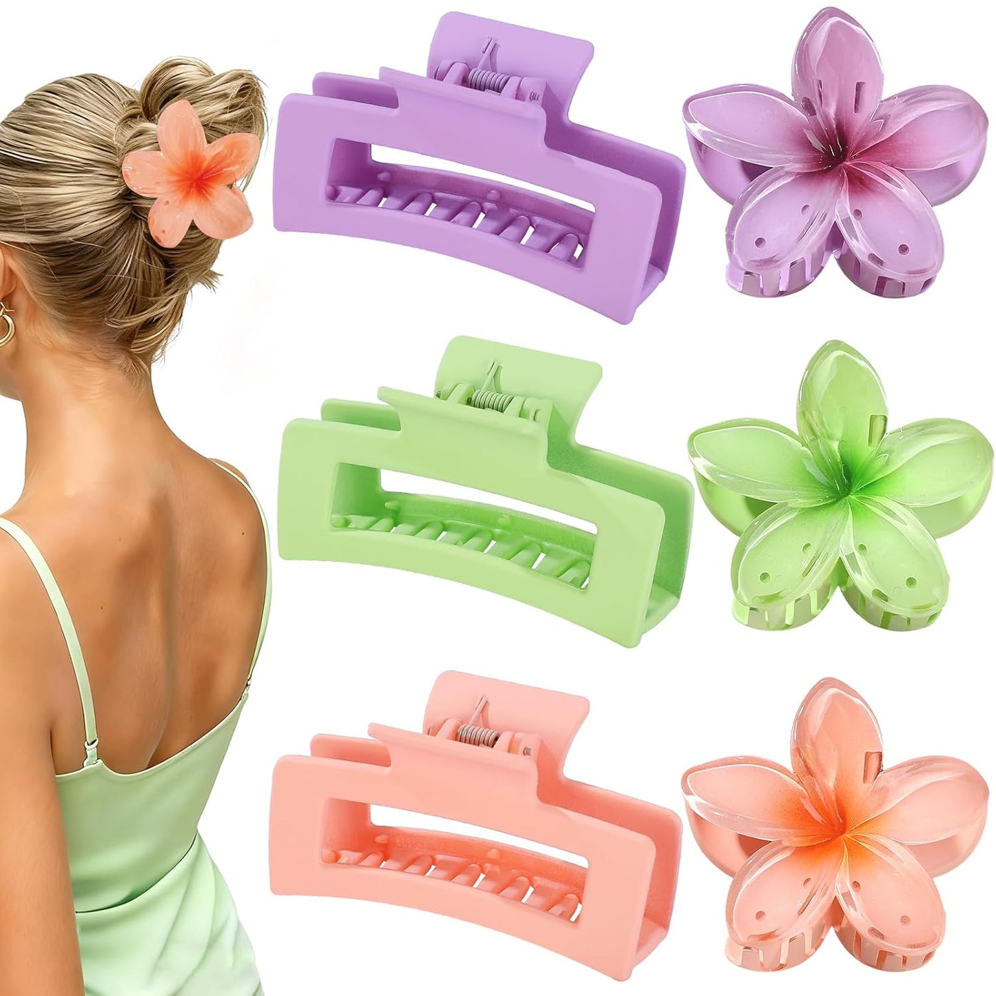 Flower Hair Clips - 6 PCS Hawaiian Hibiscus & Plumeria Claw Clips for Thick or Thin Hair | Stylish Accessories for Women