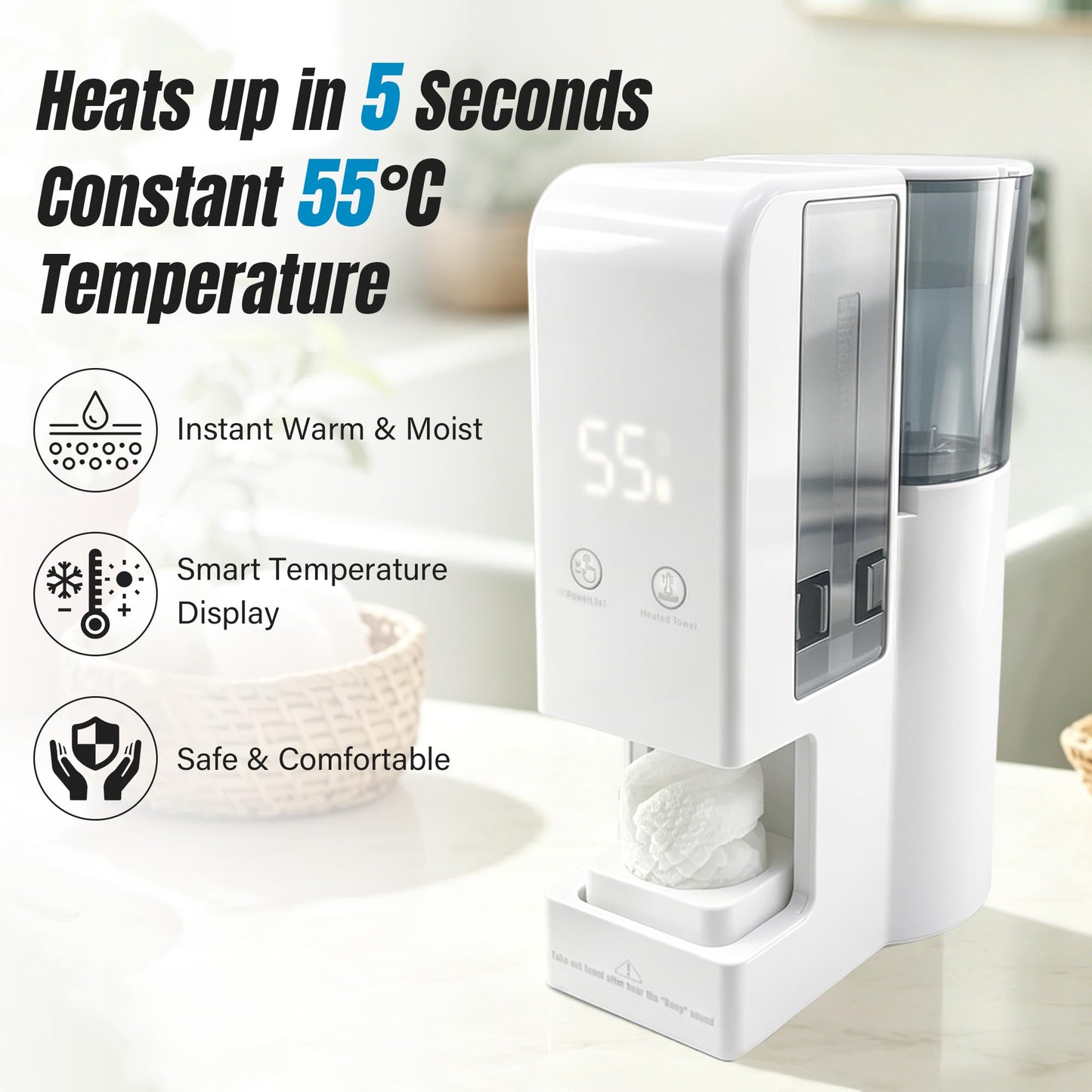 Hot Towel Warmer for Face, 5s Fast Heating Hot Towel Dispenser, Automatic Disposable Towel Warmer, 55°C Constant Temperature, Portable Face Towel Steamer (1PC Face Towel Machine+40PCS Towels)