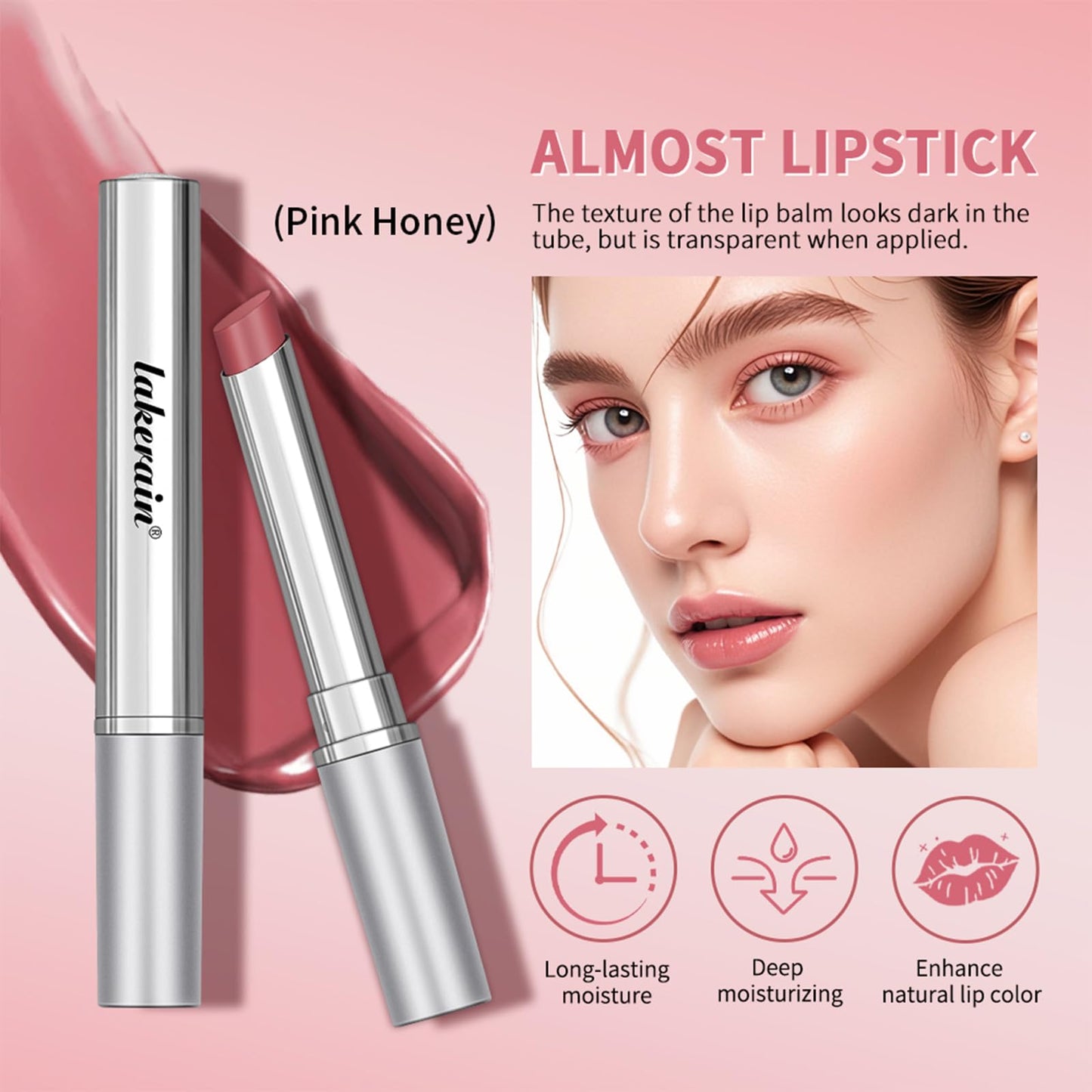 Mrettick 2PCS Honey Lipstick Tinted Lip Balm in Black and Pink，Sheer Hydrating Lipstick for All Skin Tones - Moisturizing Lip Color - Natural Glossy Finish