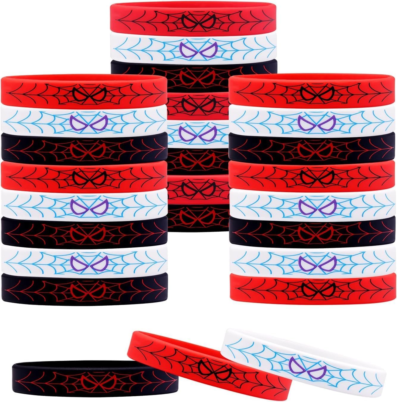 Spider Theme 24-Pcs Silicone Wristbands | Hero Party Decorations for Boys & Girls Birthday Favors