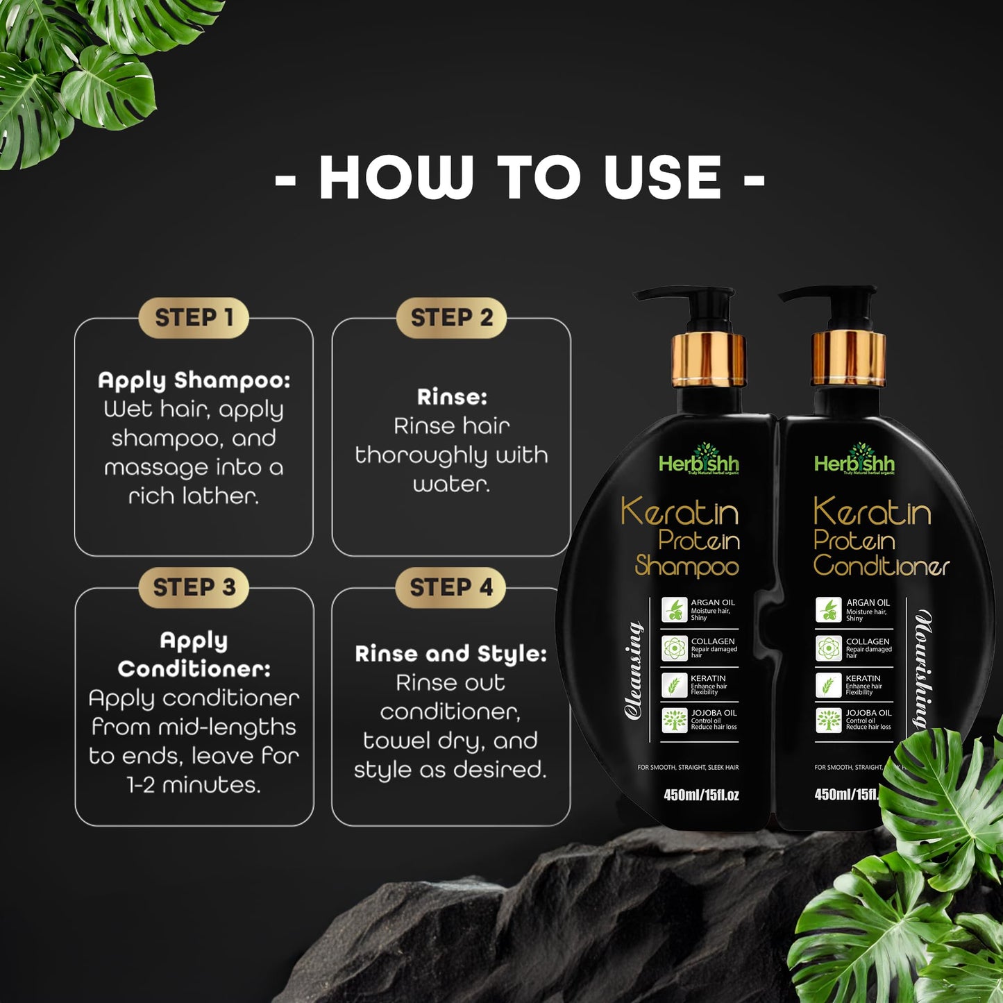 Herbishh Keratin Shampoo and Conditioner Set Anti Frizz (15 fl.oz Each) Sulfate and Paraben Free Shampoo and Conditioner Hydrating & Nourishing Enriched For Colored Treated Dry, Damaged and Dull Hair