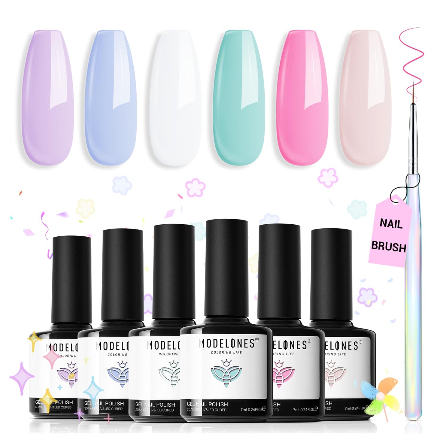 Pink Gel Nail Polish Set - 6 Pastel Colors for Summer & Spring | LED Nail Art Kit for DIY Lovers