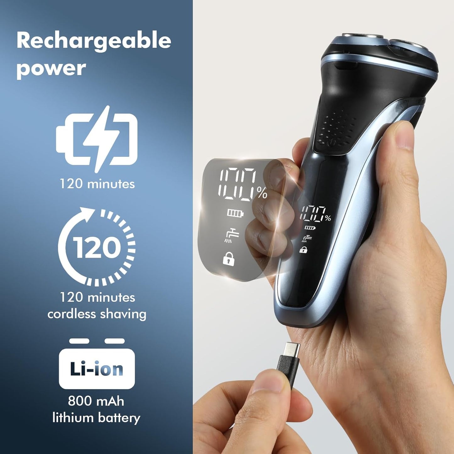 Travel Electric Razor for Men - 5D Floating Head Shaver, IPX7 Waterproof, USB-C Rechargeable | Smooth Shave in Seconds