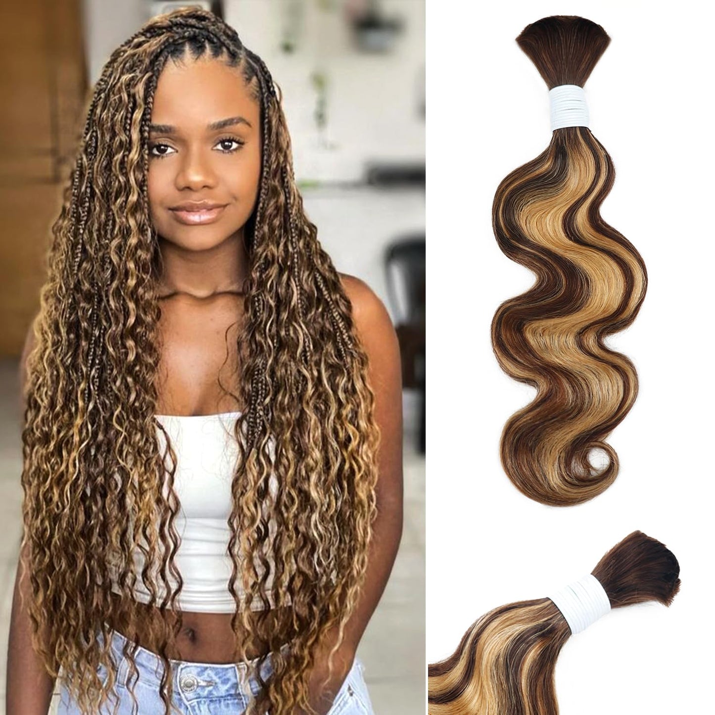 Body Wave Curly 4/27 Human Braiding Hair - 100g One Bundle for Boho Braids | 18 Inch