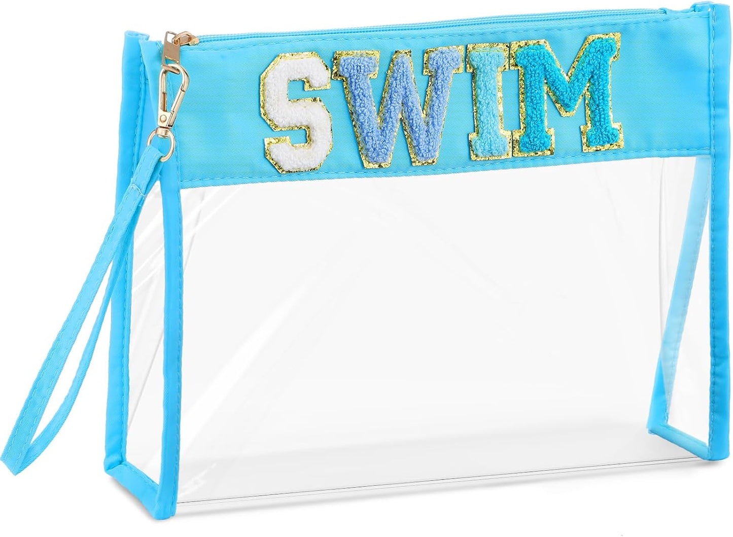 Clear Chenille Letter Makeup Bag - Portable Travel Organizer for Women | Black Cosmetic Pouch with Wrist Strap