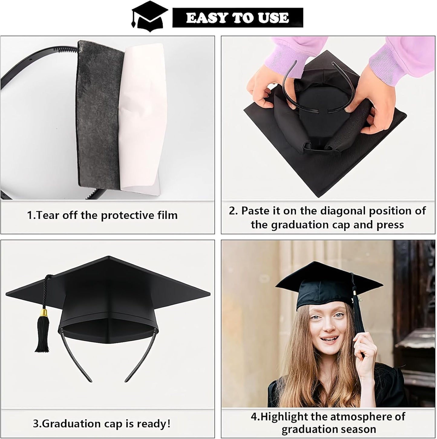 Graduation Cap Headband - Adhesive Felt Hair Band for Graduates | Perfect Hat Accessory
