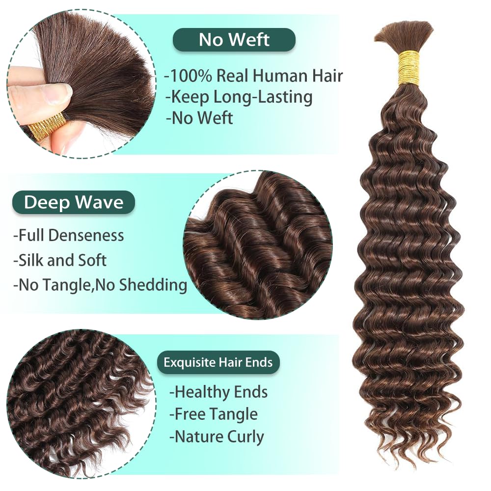 Braiding Hair Deep Wave Bulk Human Hair 26 26 26 Inch Chocolate Brown Deep Wave Bulk 3 Bundles No Weft Brazilian Wet and Wavy Bundles