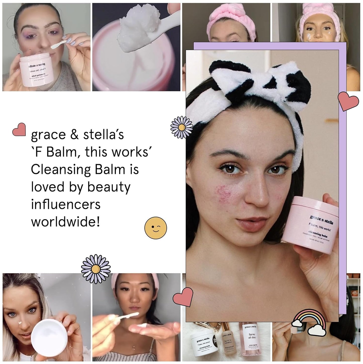Grace & Stella Makeup Remover Cleansing Balm - Hydrating Vegan Facial Cleanser with Vitamin E | 4.3 oz for Soft Skin
