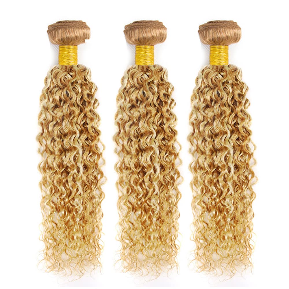 28 30 32 Inch P27613 Bundles Human Hair Honey Blonde Kinky Curly Bundle Brazilian Virgin Hair 3 Bundles Blonde Curly Highlight Bundle Hair Extensions
