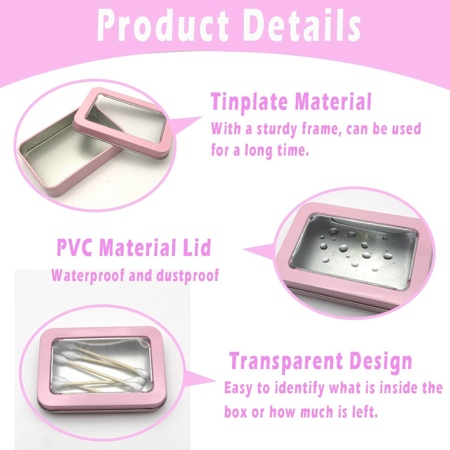 MatFirsmo Cotton Swab Holder for Travel, 2 Pcs Portable Small Dental Floss Holder Empty Metal Cotton Ball Holder, Travel Floss Picks Case with Dustproof Lid for Cotton Swabs Hair Ties Floss, Pink