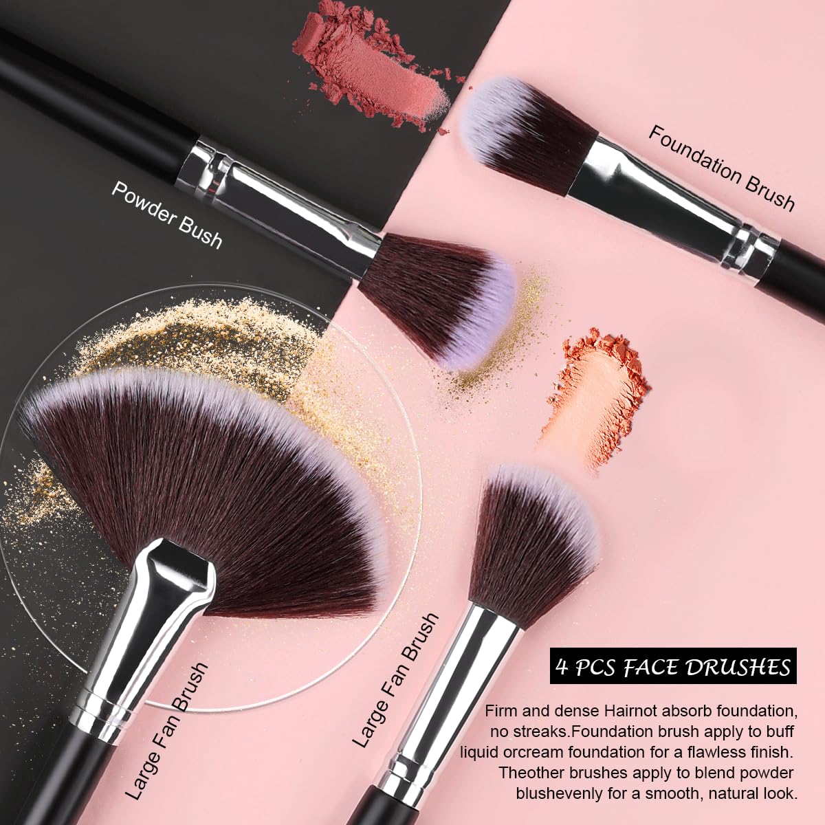Makeup Brush Set, SOLVE 32 Pieces Professional Makeup Brushes Wooden Handle Cosmetics Brushes Foundation Concealer Powder Face Eye Make up Brushes Kit, Black