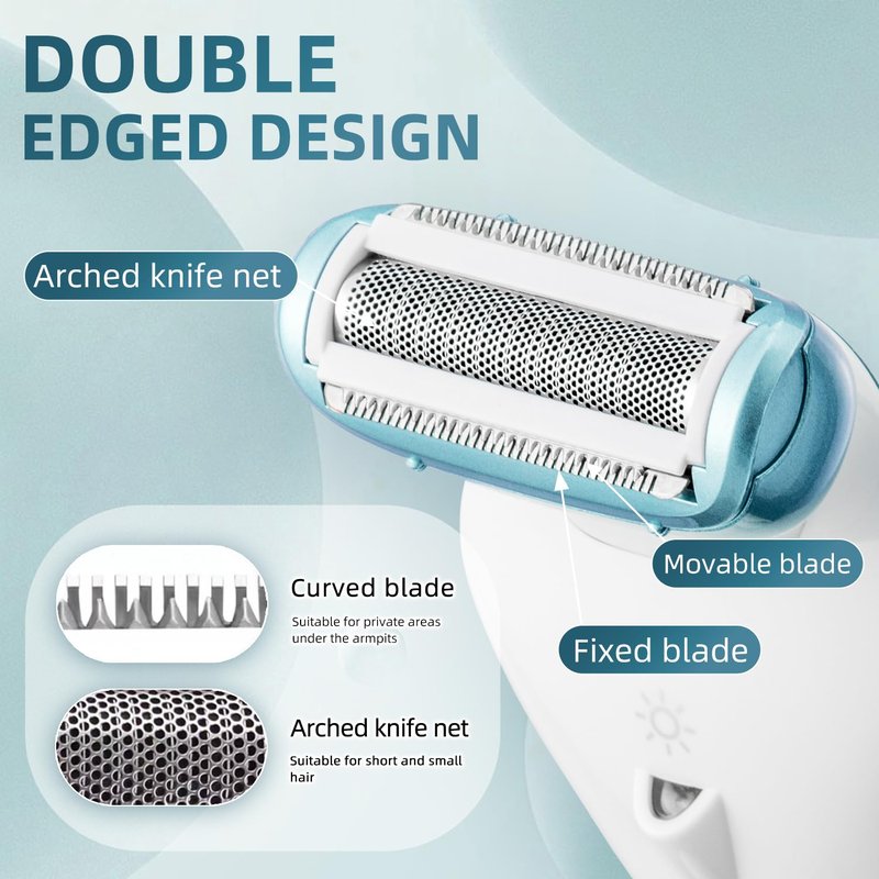 Electric Razors for Women, Bikini Trimmer Wet & Dry Use, Painless Pubic Hair Trimmer, Rechargeable Electric Shaver for Legs, Face, Pubic Hair, Underarms with Detachable Head, Blue