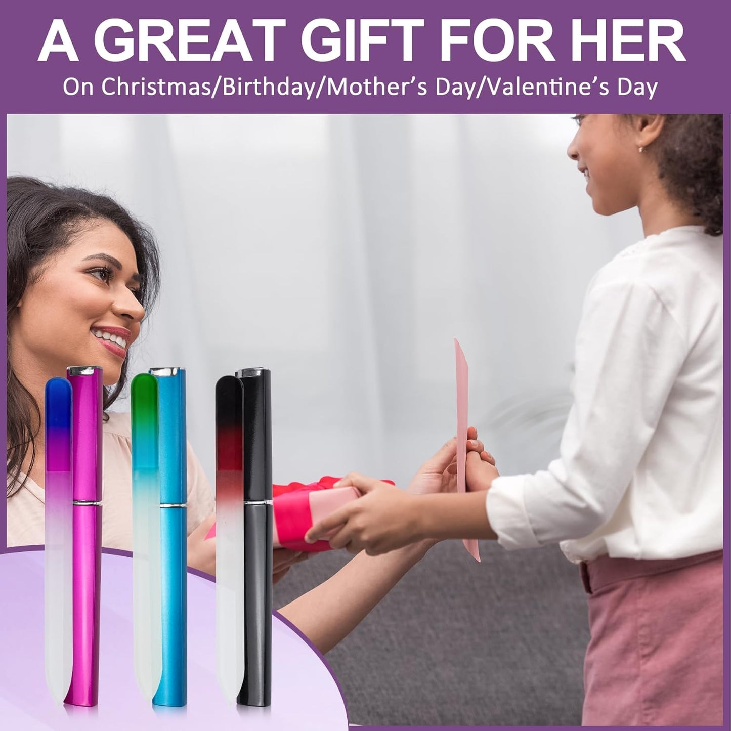 Crystal Glass Nail File Set - Double-Sided Etched Fingernail Files for Natural Nails | 3 Pack with Case - Ideal for Foot Care & Gifts