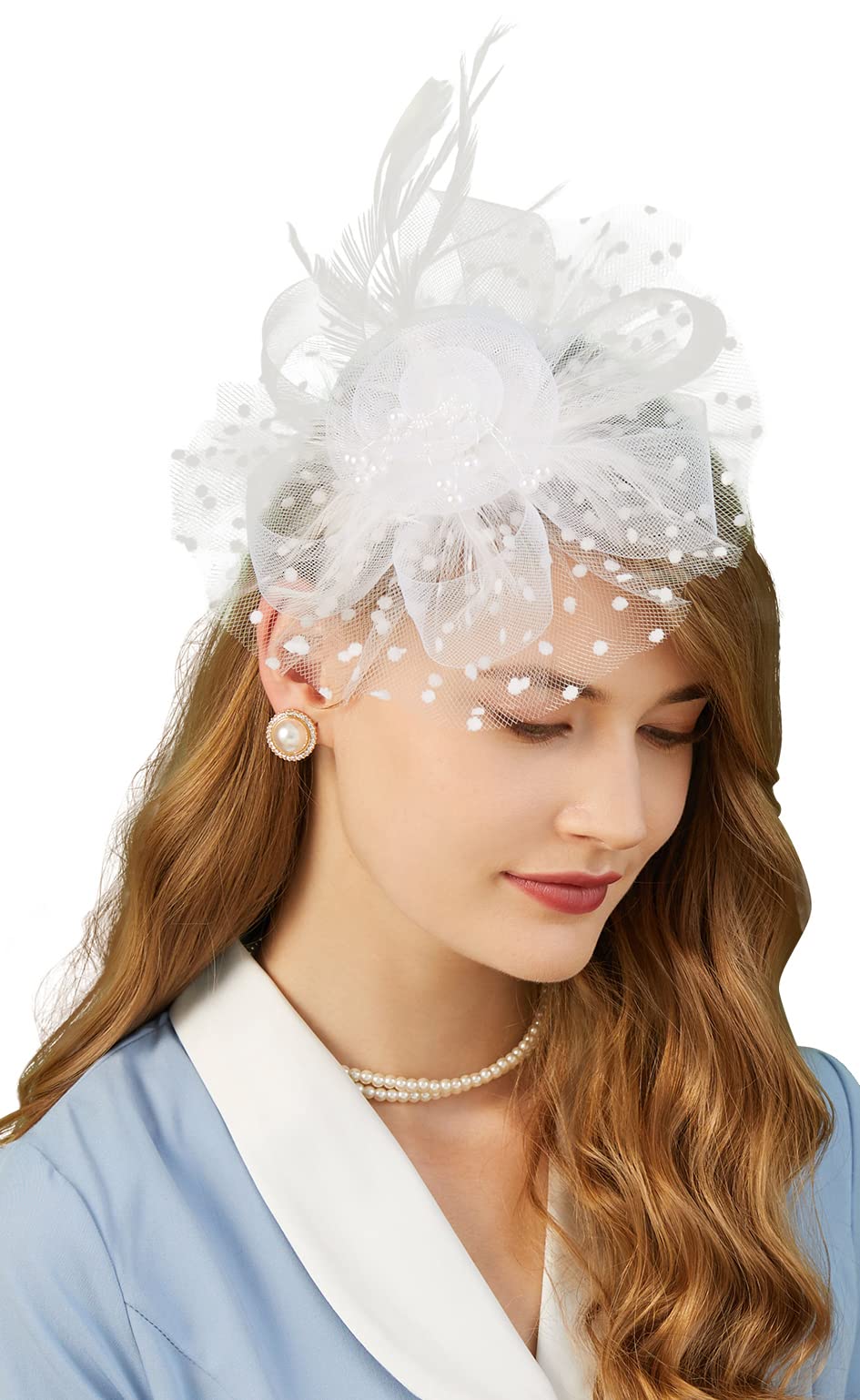 Cizoe Fascinators Hat for Women Tea Party Headband Kentucky Derby Wedding Flower Cocktail Mesh Feathers Hair Clip(1-White)