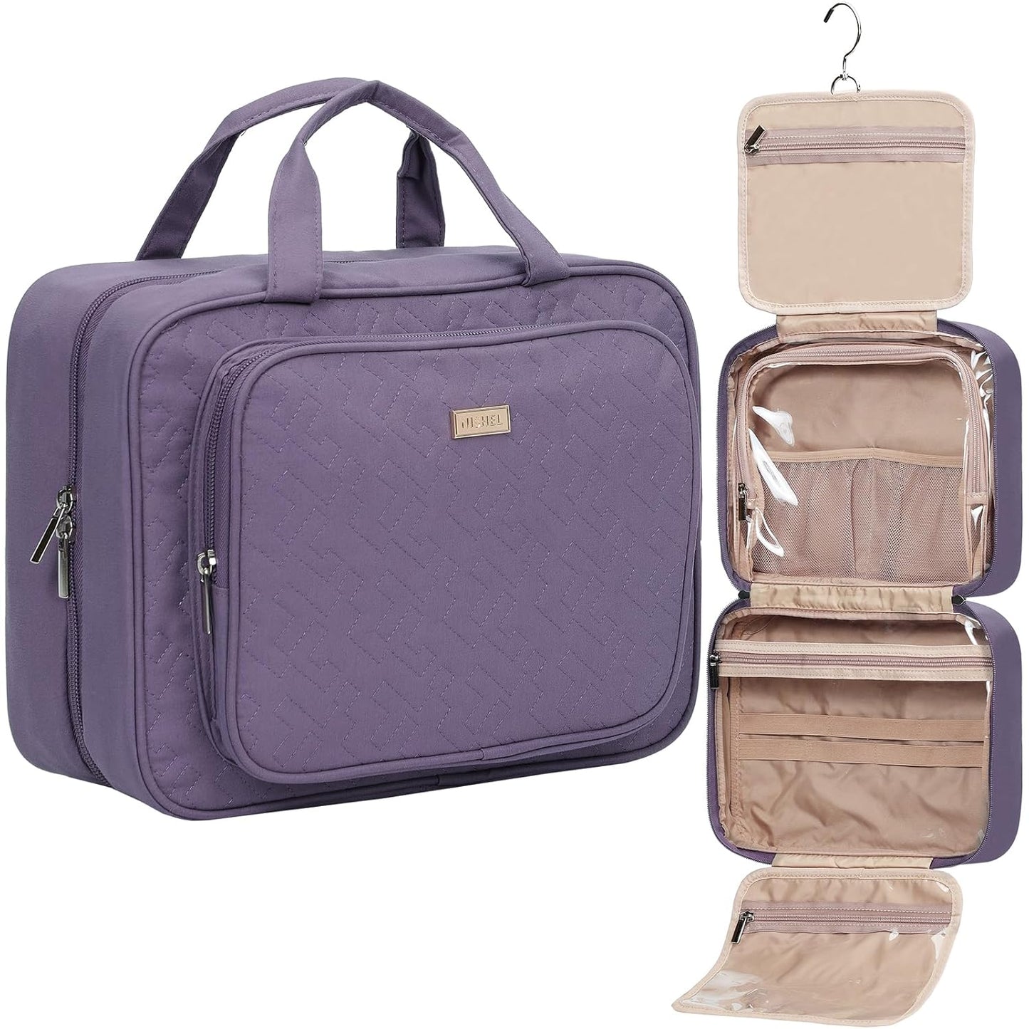NISHEL Travel Toiletry Bag - Large Pink Makeup Organizer | Hanging Case for Accessories & Cosmetics