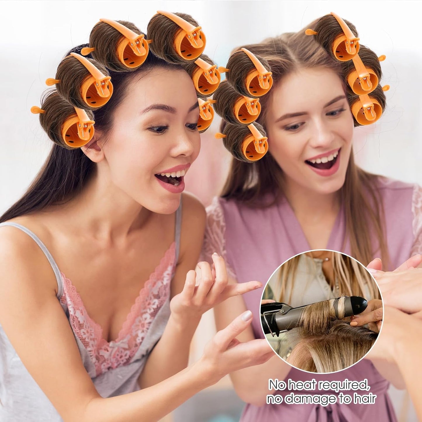 Hair Rollers Set - 141 Pcs Plastic Hair Rollers with Pins & Clips | Orange Color