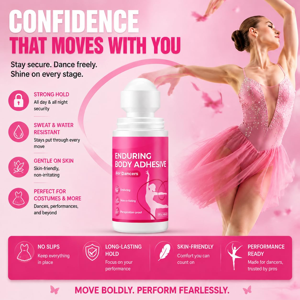 Body Glue & Body Adhesive for Clothing - Sweat-Resistant Roll-On | Clear, Hypoallergenic, 2 fl oz