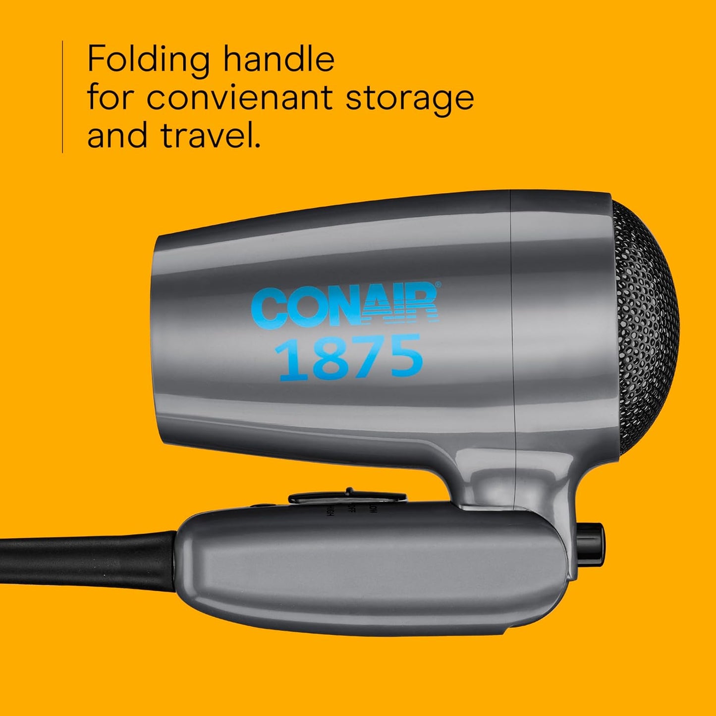Conair Travel Hair Dryer - 1875W Dual Voltage Compact Blow Dryer | Gray, Folding Handle