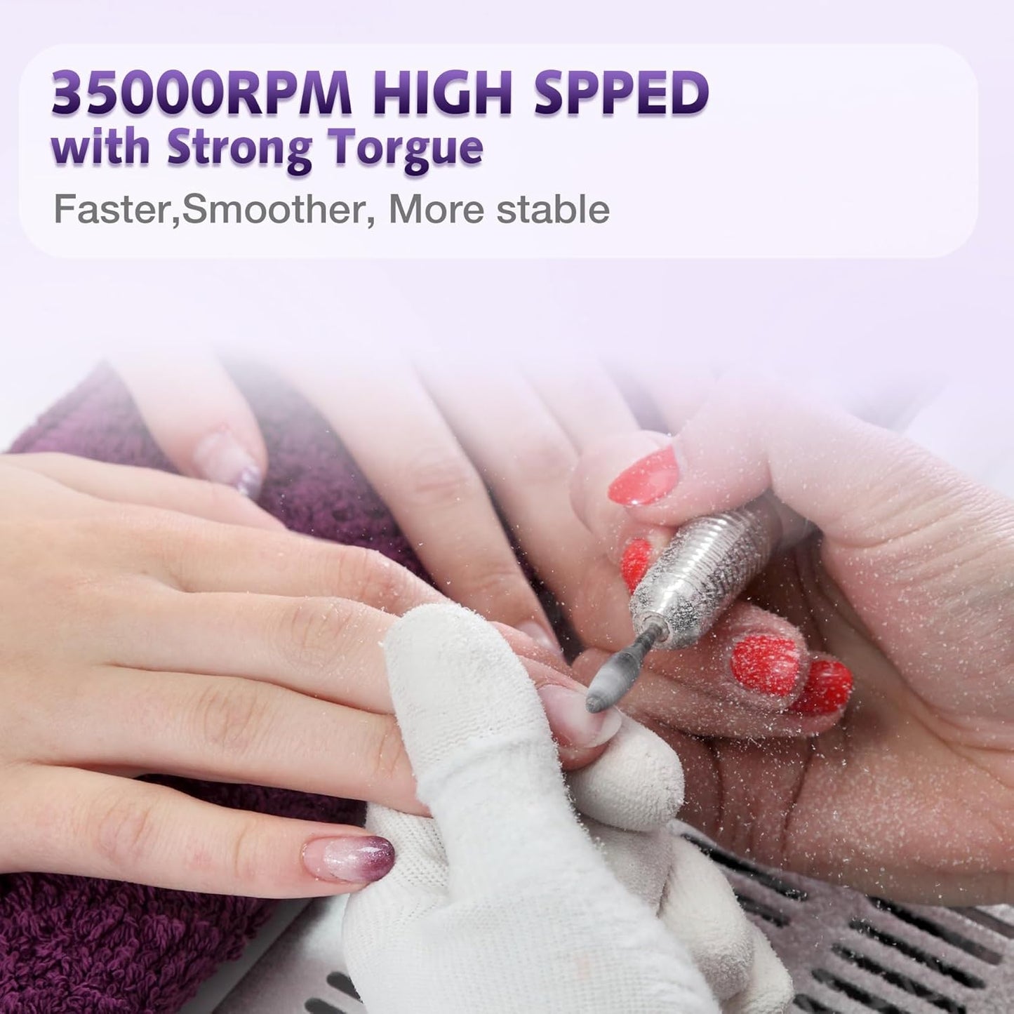 Professional Nail Drill Machine - 35000RPM Rechargeable Efile for Acrylic Gel Nails | Portable & Low Heat (Violet)