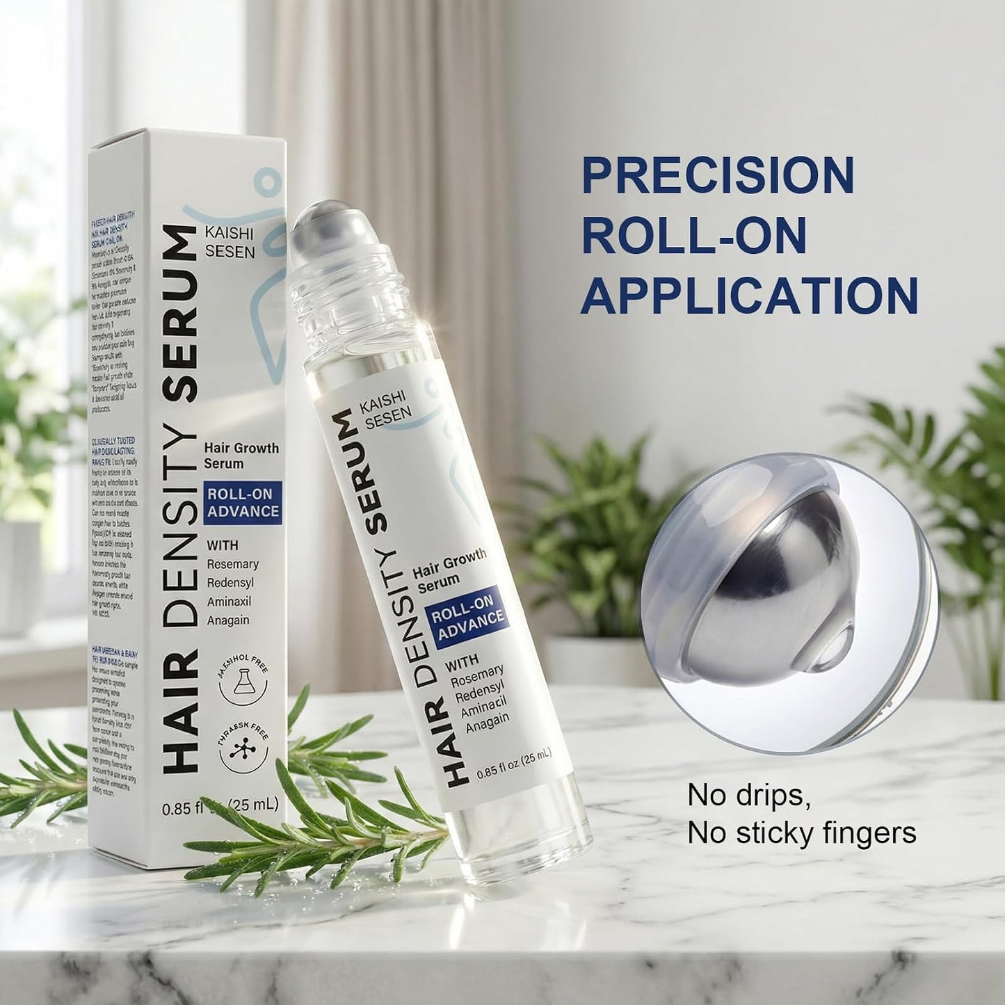 Hair Growth Serum Roll-On - Rosemary & Redensyl Hair Thickening Solution for Thinning Hair | 0.85 Fl Oz, 2-Pack