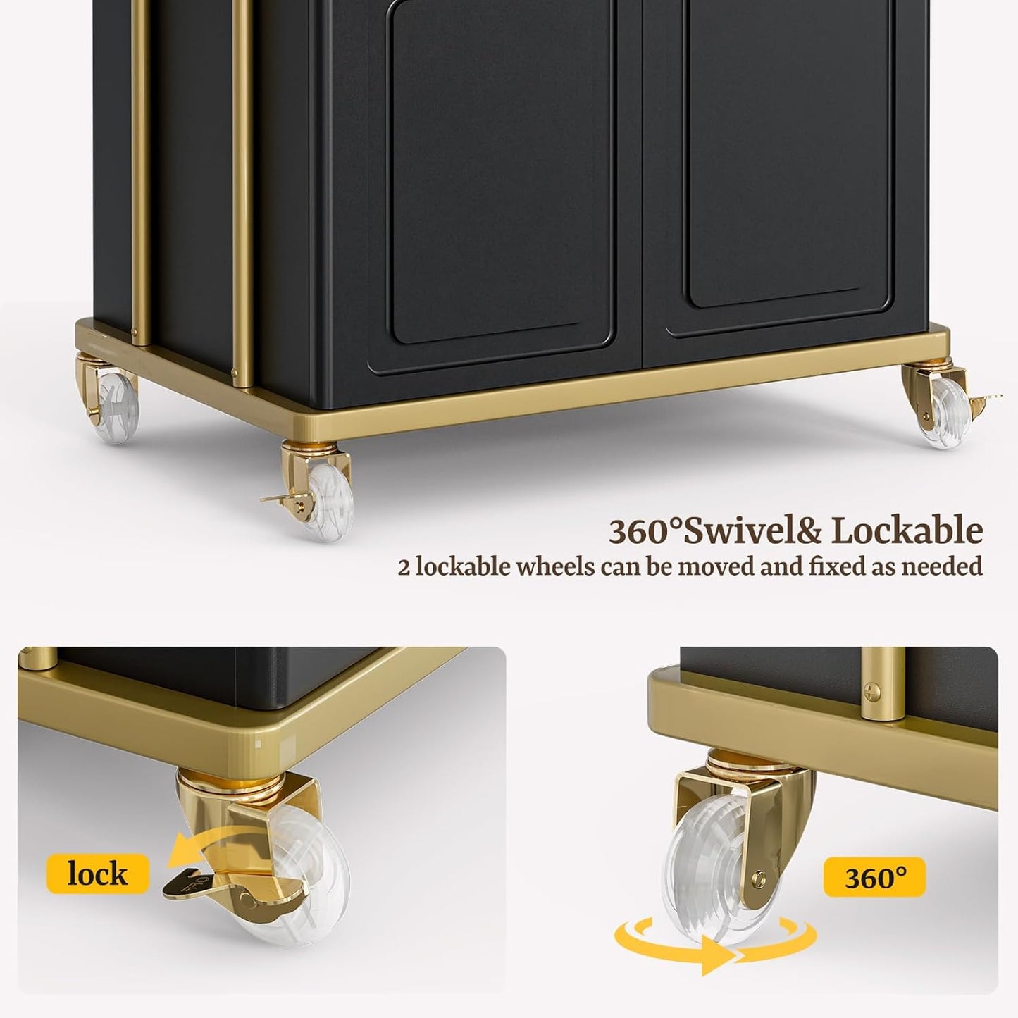 Salon Trolley Cart - Lockable Wheels & Drawer for Hair Stylist | Makeup Tool Organizer (Black & Gold)