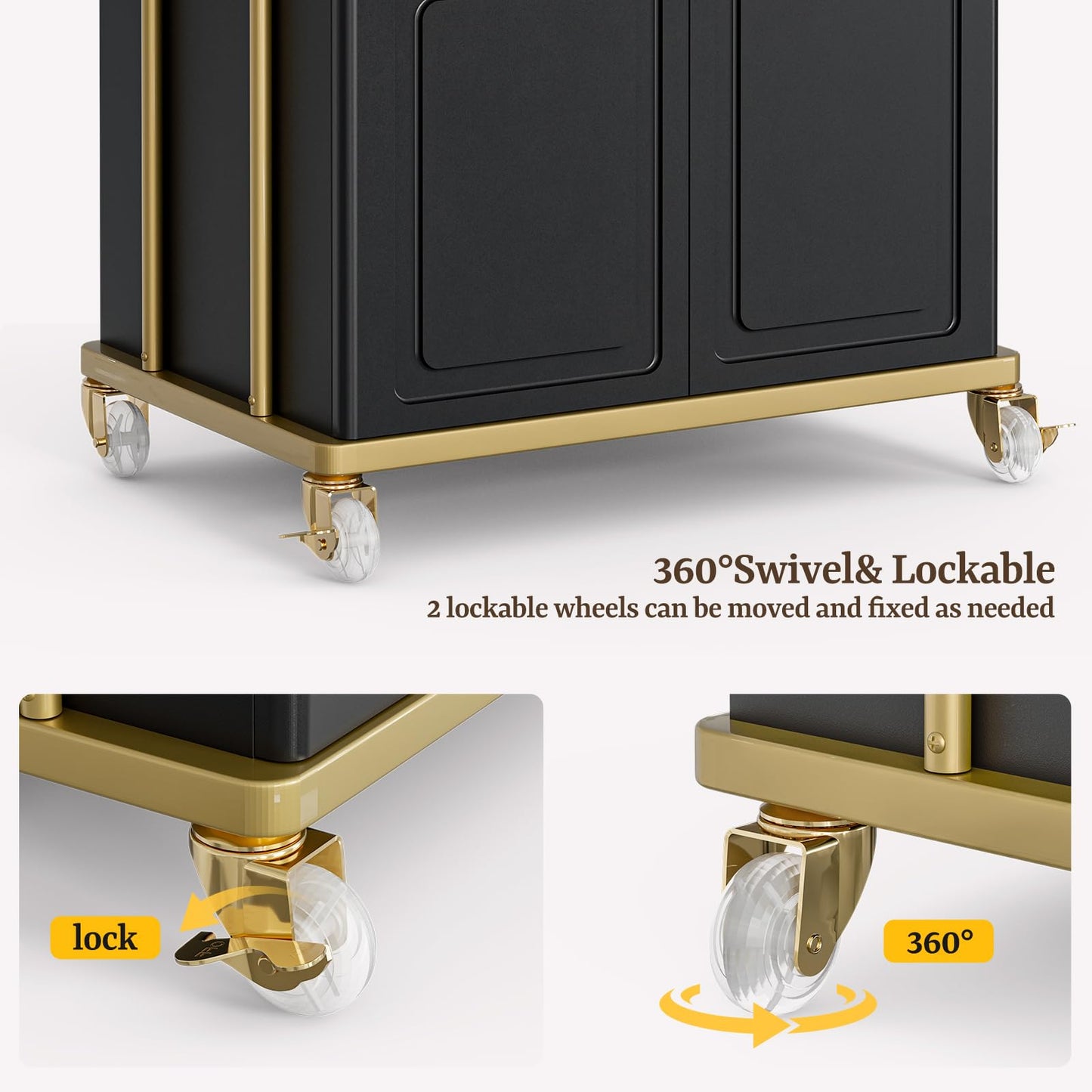 Belandi Salon Trolley Cart with Lockable Wheels, Salon Station Cabinet with Drawer & Cabinet for Hair Stylist Makeup Tool Organizer for Beauty Spa Barbershop (Black&Gold)