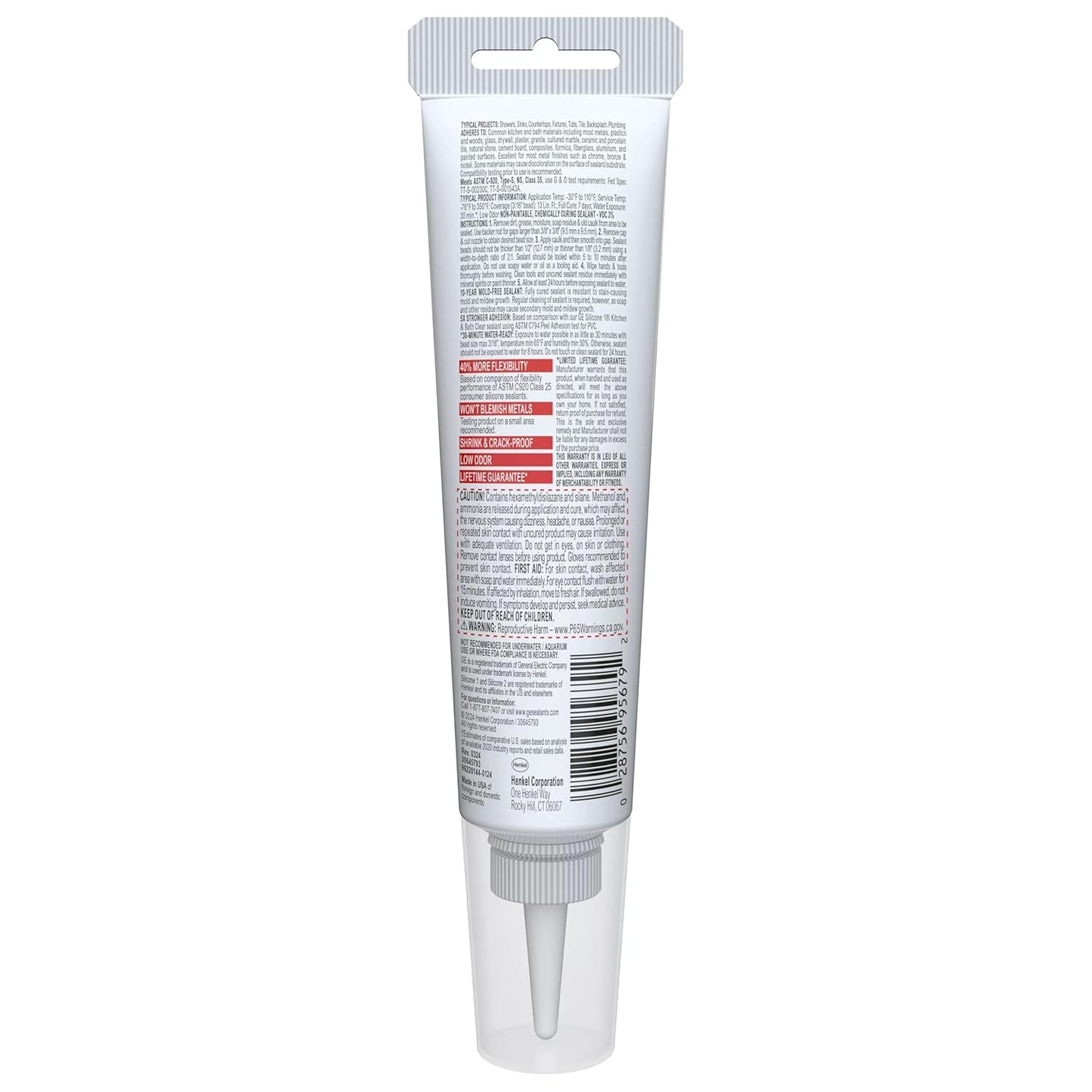 GE Advanced Silicone Caulk - Waterproof Kitchen & Bathroom Sealant | 2.8 fl oz Tube, White, 5X Stronger Adhesion