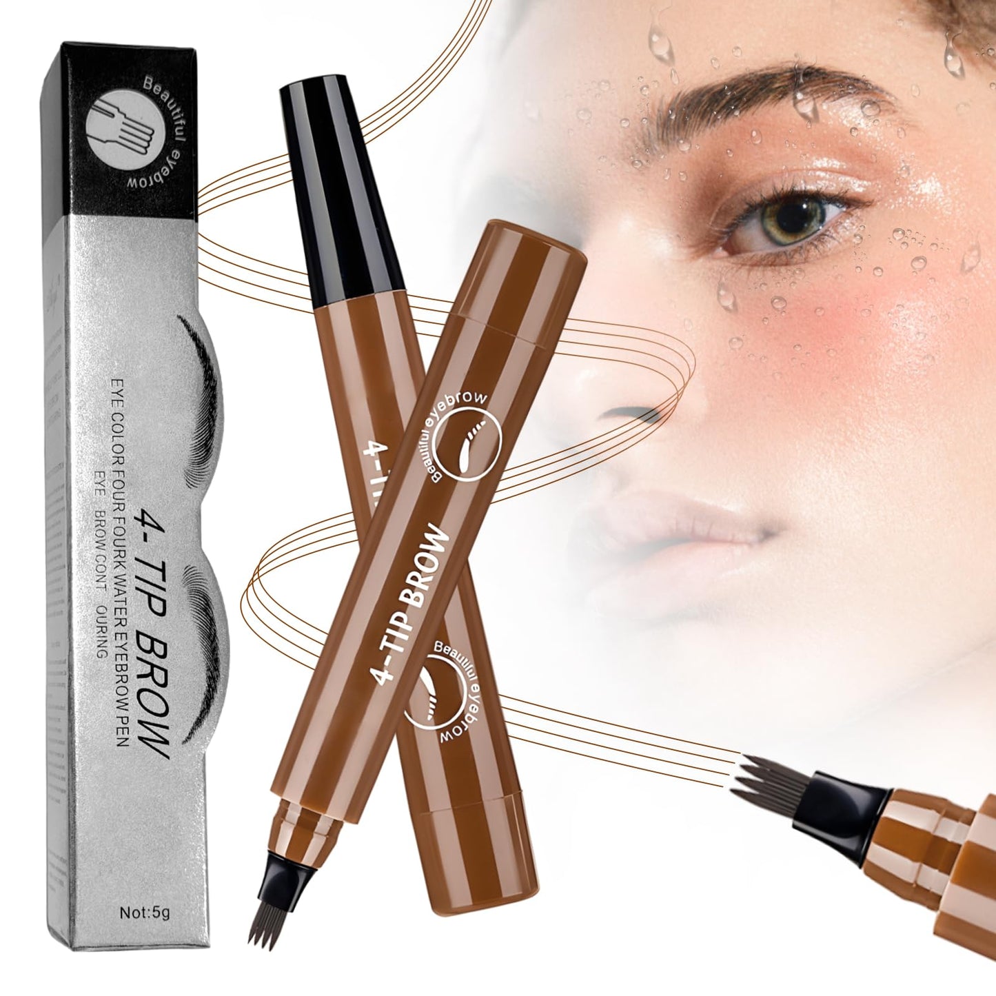Microblading Eyebrow Pencil, 2026 Upgraded Magic Eyebrow Contouring Pencil with a Micro-Fork Tip, Premium 3D Waterproof 4 Tipped Spoolie Brush Precise Brow Pen Natural Makeup Effect (Dark Brown)