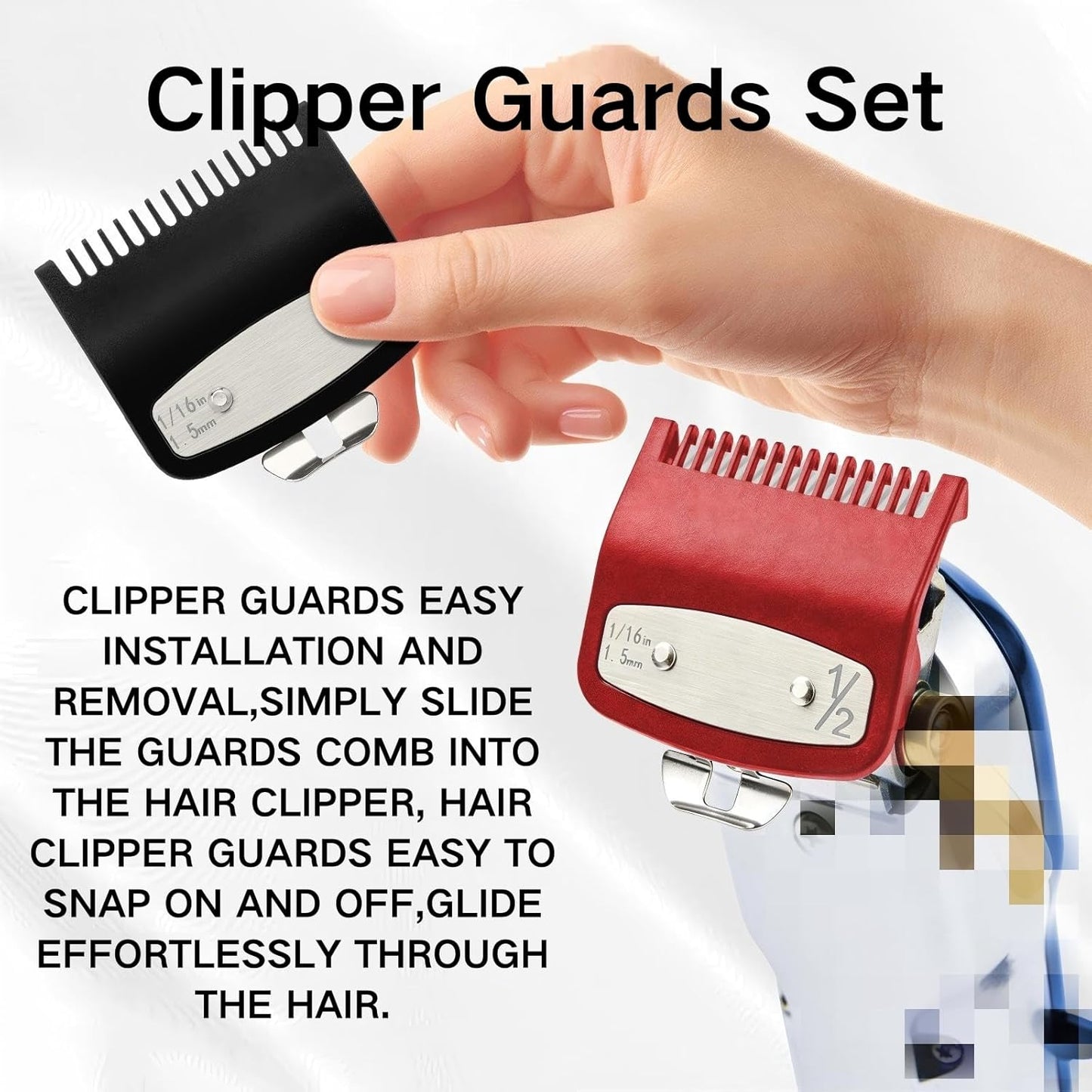 Clipper Guards Set - 2 Pack Compatible with Wahl | 1/16" 1.5mm Metal Hair Clipper Guide Combs for Barbers & Stylists - Black & Red