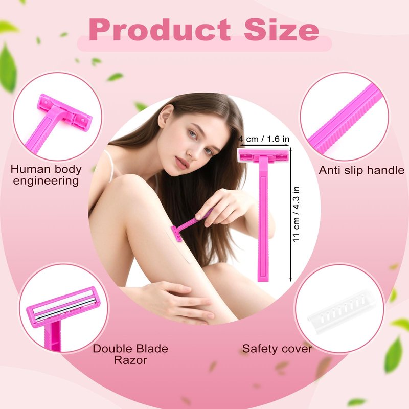 Fafortune Women's Disposable Razors Individually Wrapped Twin Blade,Disposable Razors Women Bulk with Clear Safety Cap for Men Women Camping Traveling Home Bathing Hotel (pink, pack of 100)